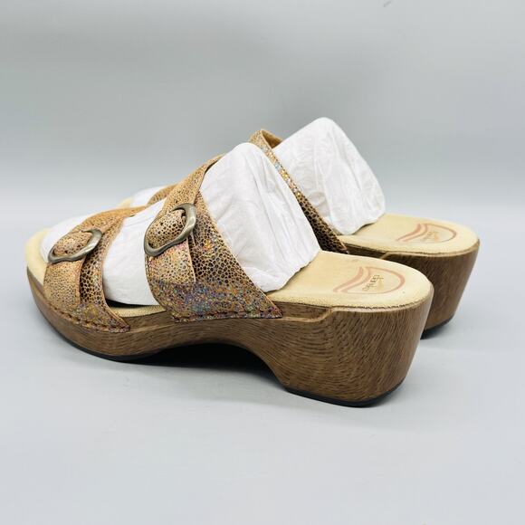 Dansko Sandals Womens 9.5 Gold Sophie Wedge Slide Double Buckle Strap Comfort - Picture 6 of 13